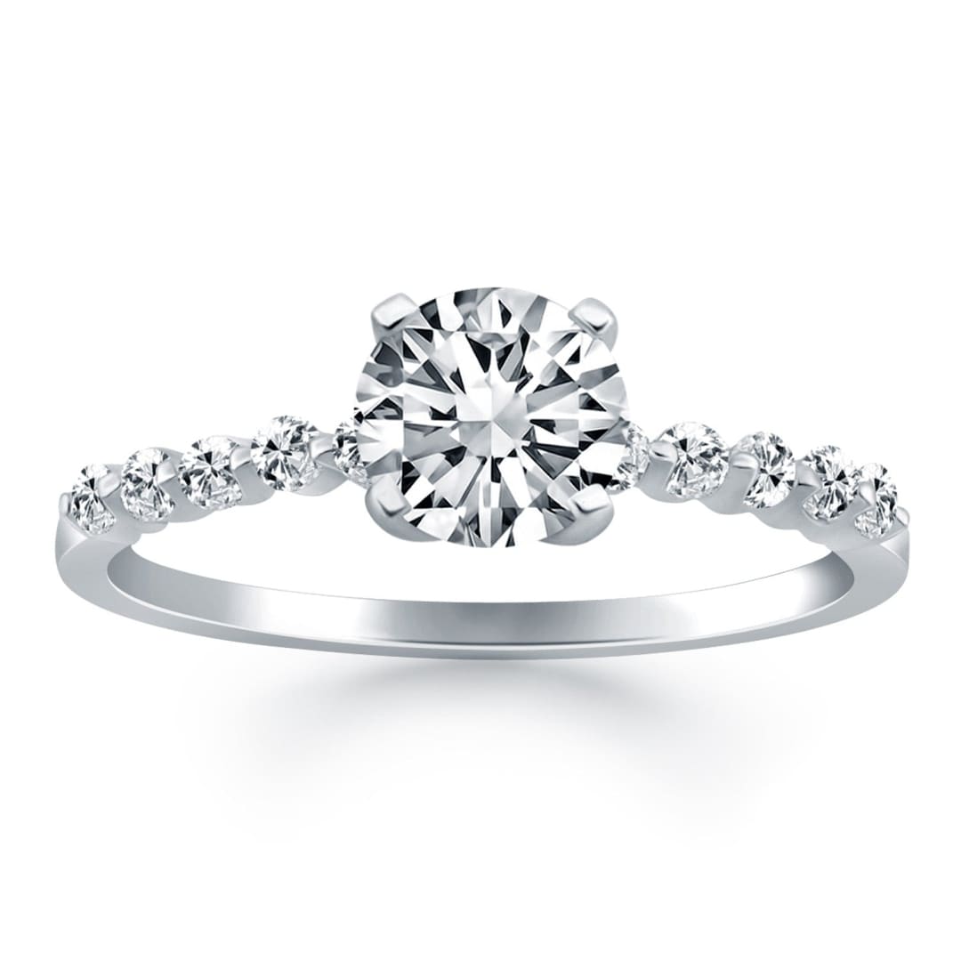 14k White Gold Diamond Engagement Ring with Shared Prong Diamond Accents | Richard Cannon