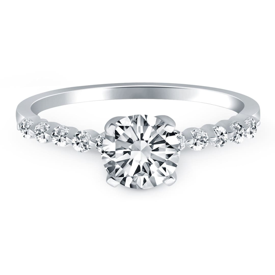 14k White Gold Diamond Engagement Ring with Shared Prong Diamond Accents | Richard Cannon