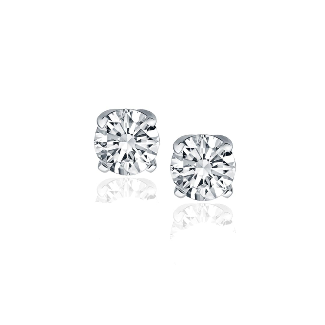 14k White Gold Diamond Four Prong Stud Earrings (1 cttw) | Richard Cannon Jewelry