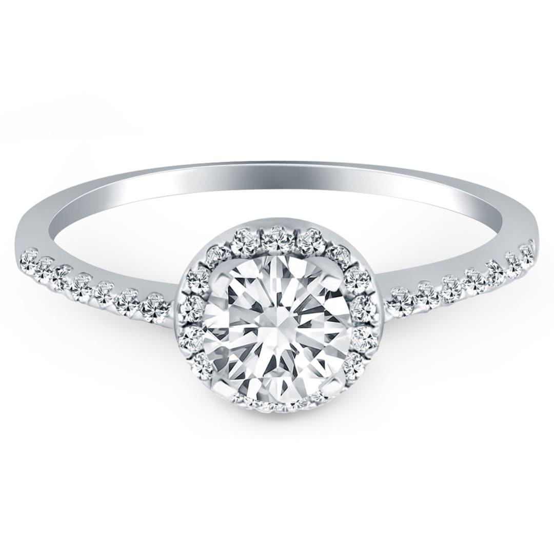 14k White Gold Diamond Halo Collar Engagement Ring | Richard Cannon Jewelry