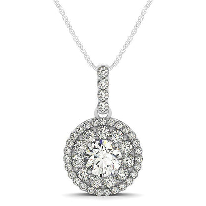 14k White Gold Diamond Halo Round Shape Pendant (1 1/4 cttw) | Richard Cannon Jewelry