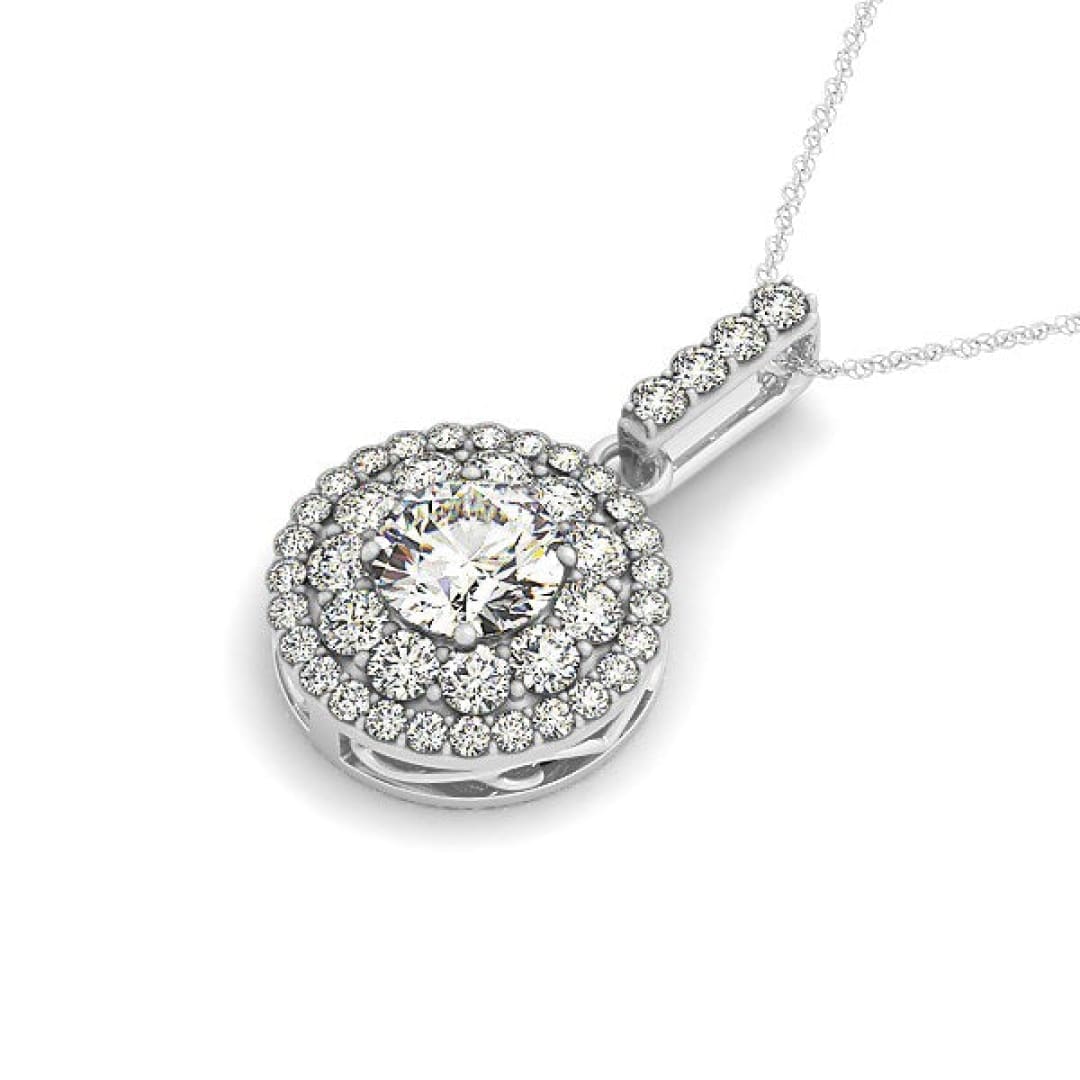 14k White Gold Diamond Halo Round Shape Pendant (1 1/4 cttw) | Richard Cannon Jewelry