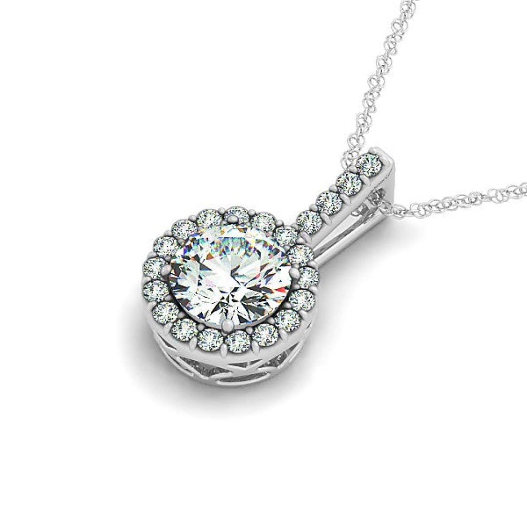 14k White Gold Diamond Halo Round Style Pendant (5/8 cttw) | Richard Cannon Jewelry