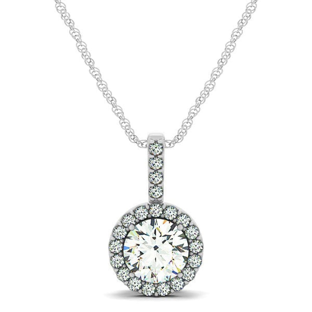 14k White Gold Diamond Halo Round Style Pendant (5/8 cttw) | Richard Cannon Jewelry