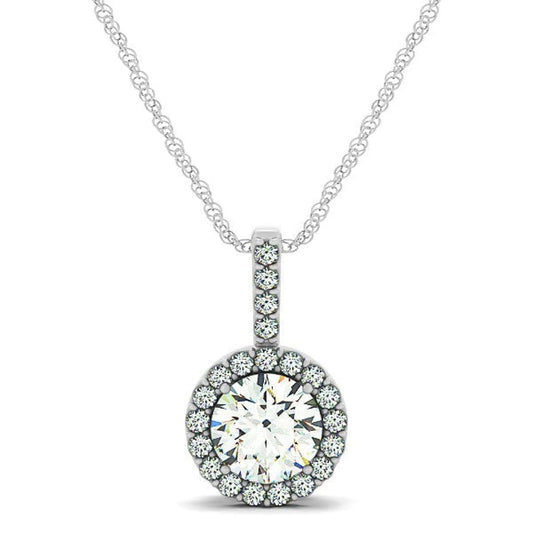 14k White Gold Diamond Halo Round Style Pendant (5/8 cttw) | Richard Cannon Jewelry