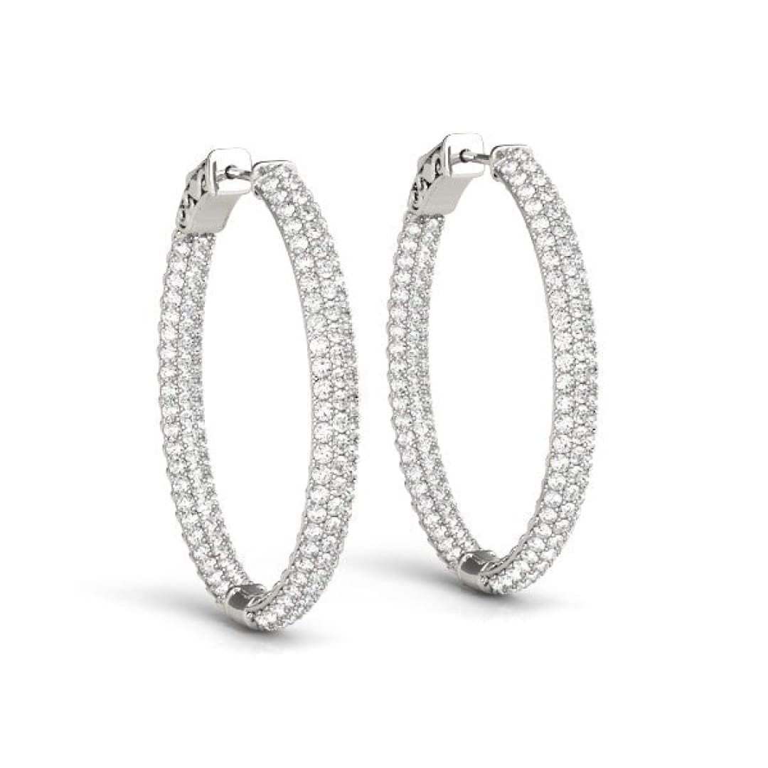 14k White Gold Diamond Hoop Double Sided Three Row Earrings (2 cttw) | Richard Cannon