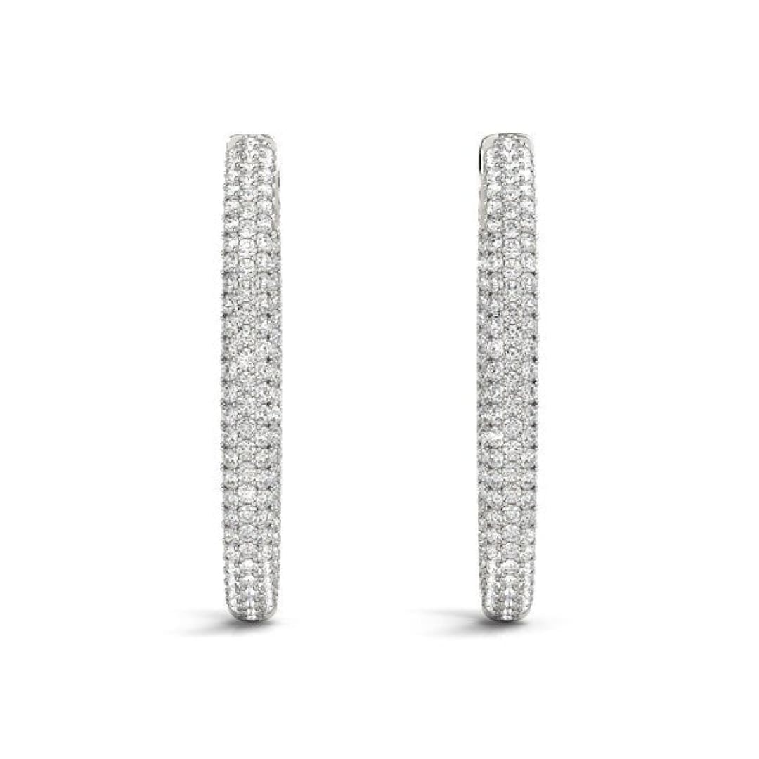 14k White Gold Diamond Hoop Double Sided Three Row Earrings (2 cttw) | Richard Cannon