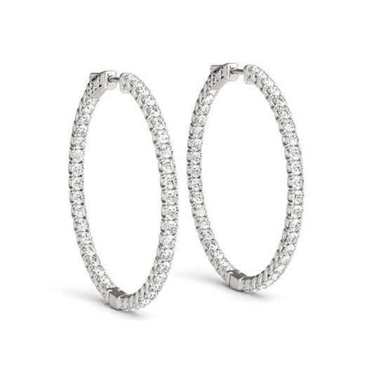 14k White Gold Diamond Hoop Earrings with Shared Prong Setting (2 cttw) | Richard Cannon