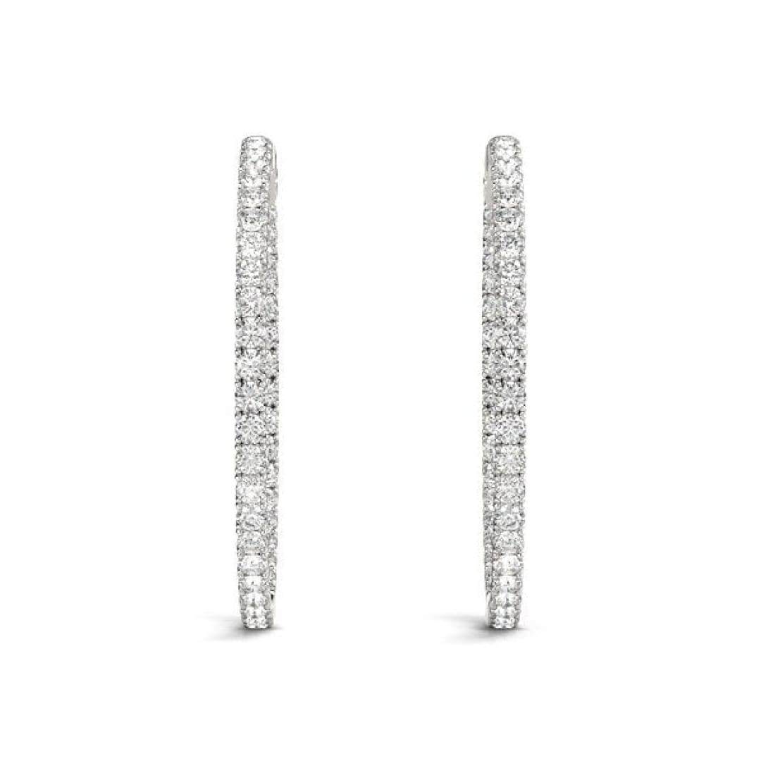 14k White Gold Diamond Hoop Earrings with Shared Prong Setting (2 cttw) | Richard Cannon