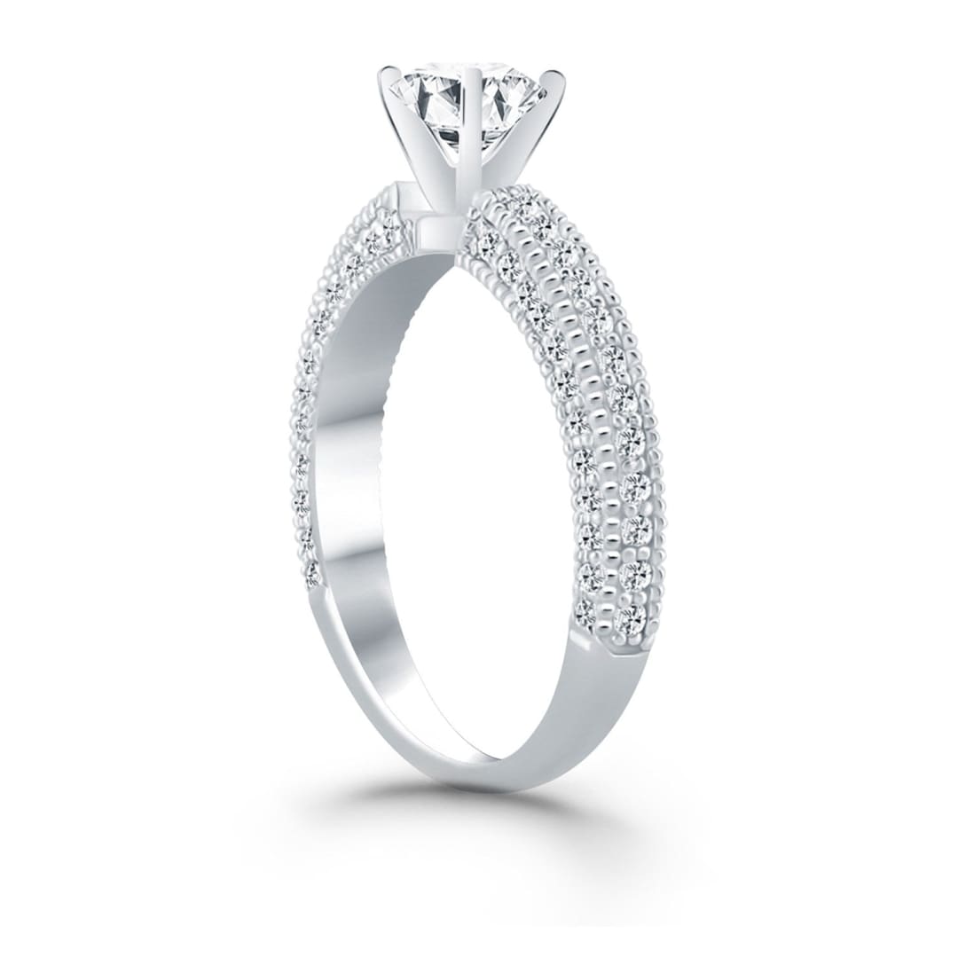 14k White Gold Diamond Micropave Milgrain Engagement Ring | Richard Cannon Jewelry