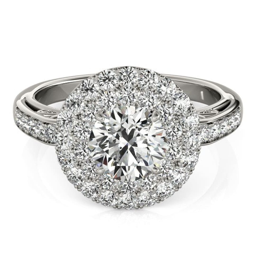 14k White Gold Diamond with Two-Row Pave Border Engagement Ring (2 cttw) | Richard Cannon