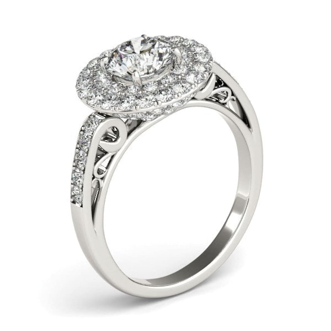 14k White Gold Diamond with Two-Row Pave Border Engagement Ring (2 cttw) | Richard Cannon