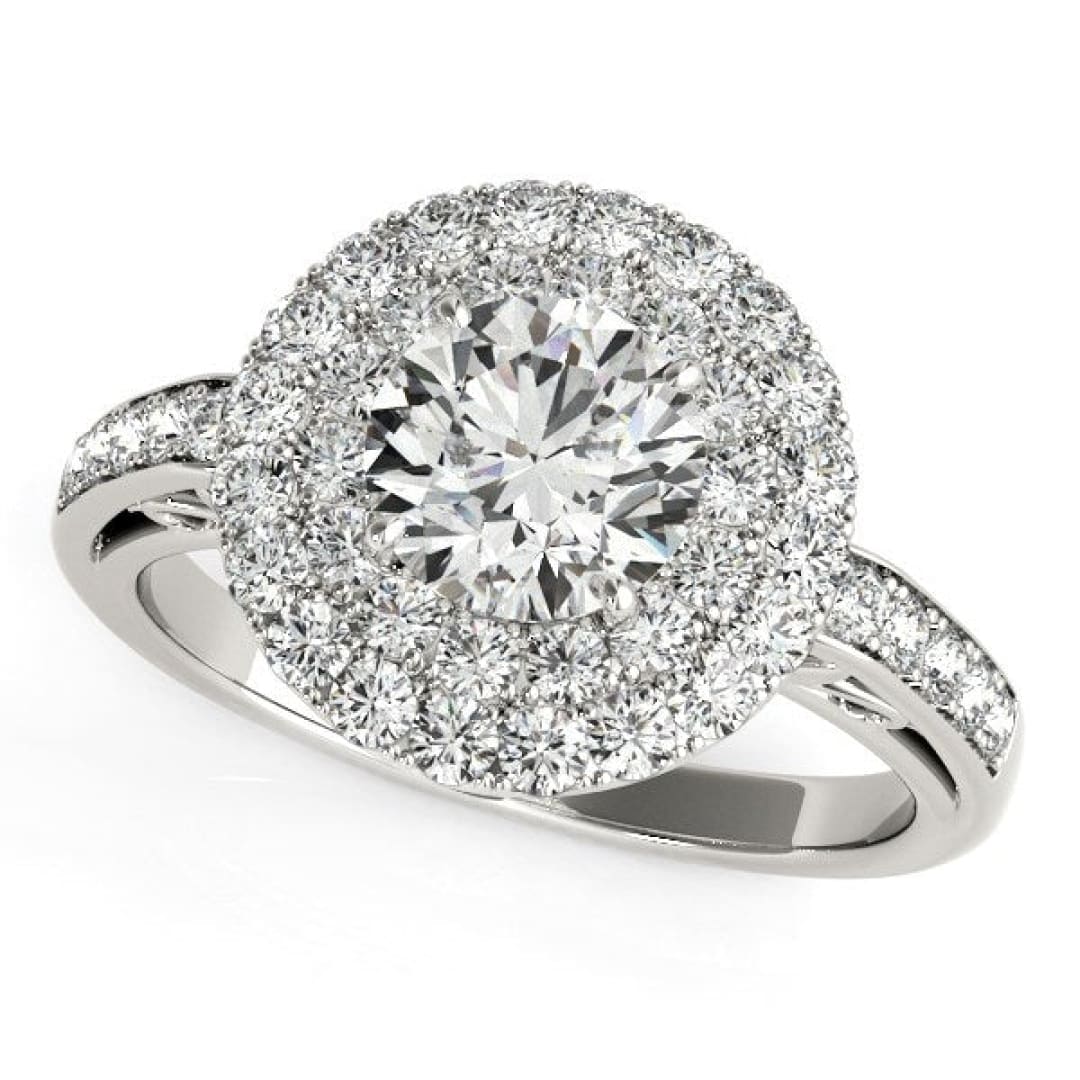 14k White Gold Diamond with Two-Row Pave Border Engagement Ring (2 cttw) | Richard Cannon