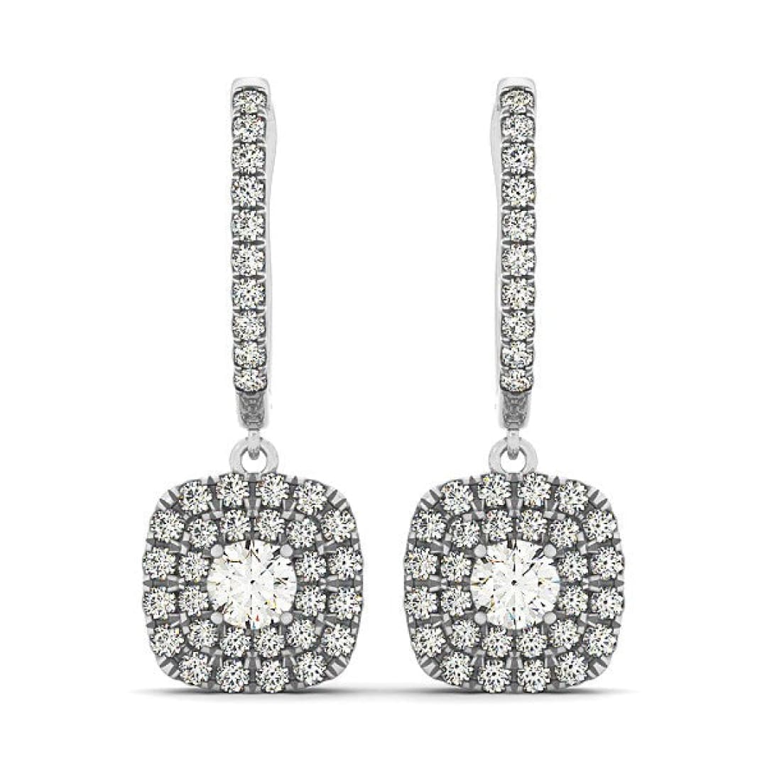 14k White Gold Double Halo Cushion Outer Shaped Diamond Earrings (3/4 cttw) | Richard