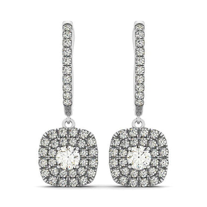 14k White Gold Double Halo Cushion Outer Shaped Diamond Earrings (3/4 cttw) | Richard
