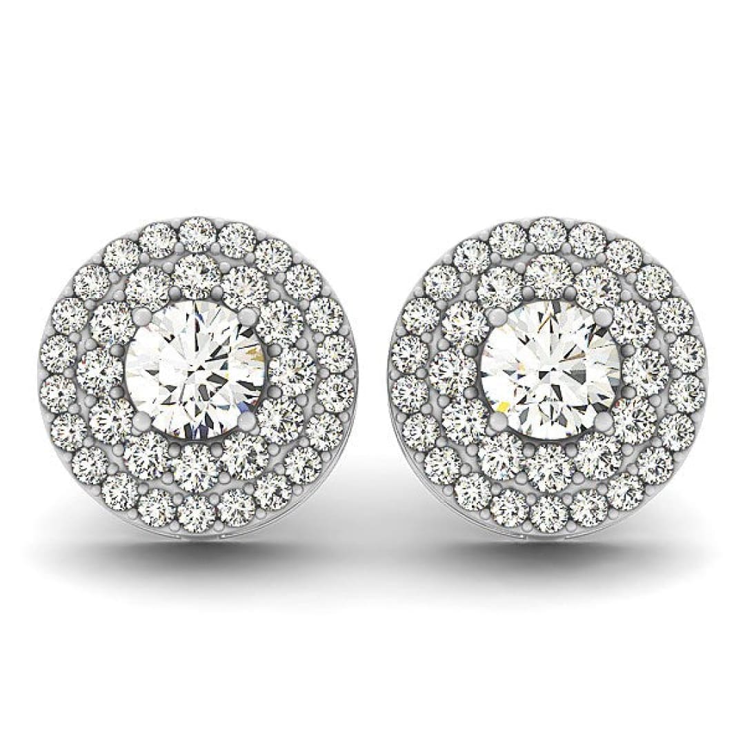 14k White Gold Double Halo Round Diamond Earrings (1 1/4 cttw) | Richard Cannon Jewelry
