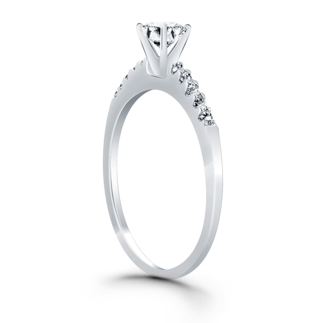 14k White Gold Engagement Ring with Diamond Band Design | Richard Cannon Jewelry