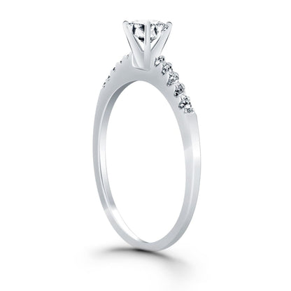 14k White Gold Engagement Ring with Diamond Band Design | Richard Cannon Jewelry