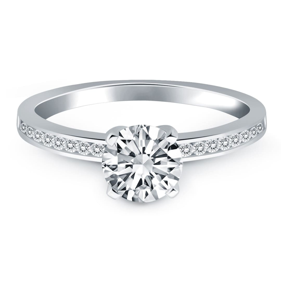 14k White Gold Engagement Ring with Diamond Channel Set Band | Richard Cannon Jewelry