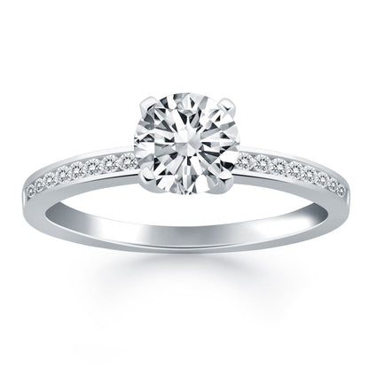 14k White Gold Engagement Ring with Diamond Channel Set Band | Richard Cannon Jewelry