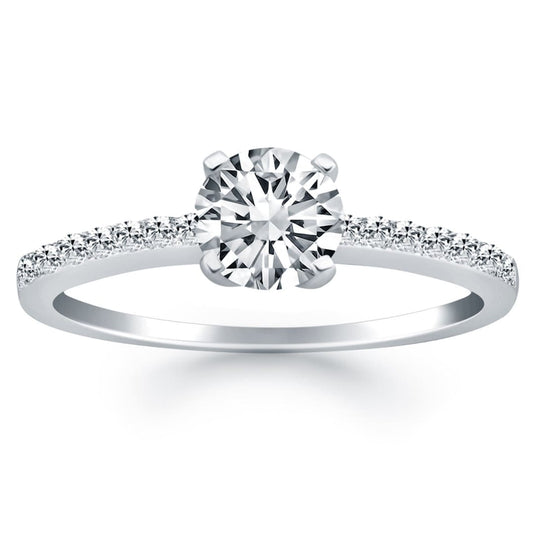 14k White Gold Engagement Ring with Pave Diamond Band | Richard Cannon Jewelry