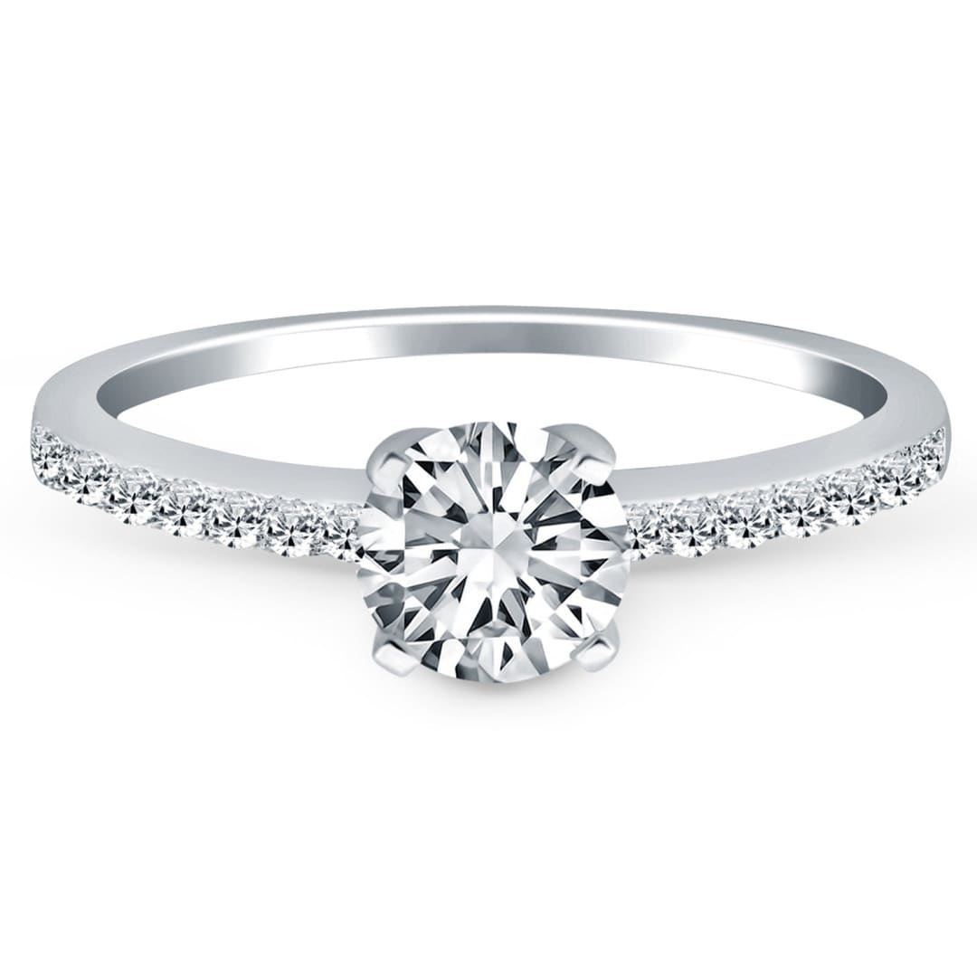 14k White Gold Engagement Ring with Pave Diamond Band | Richard Cannon Jewelry