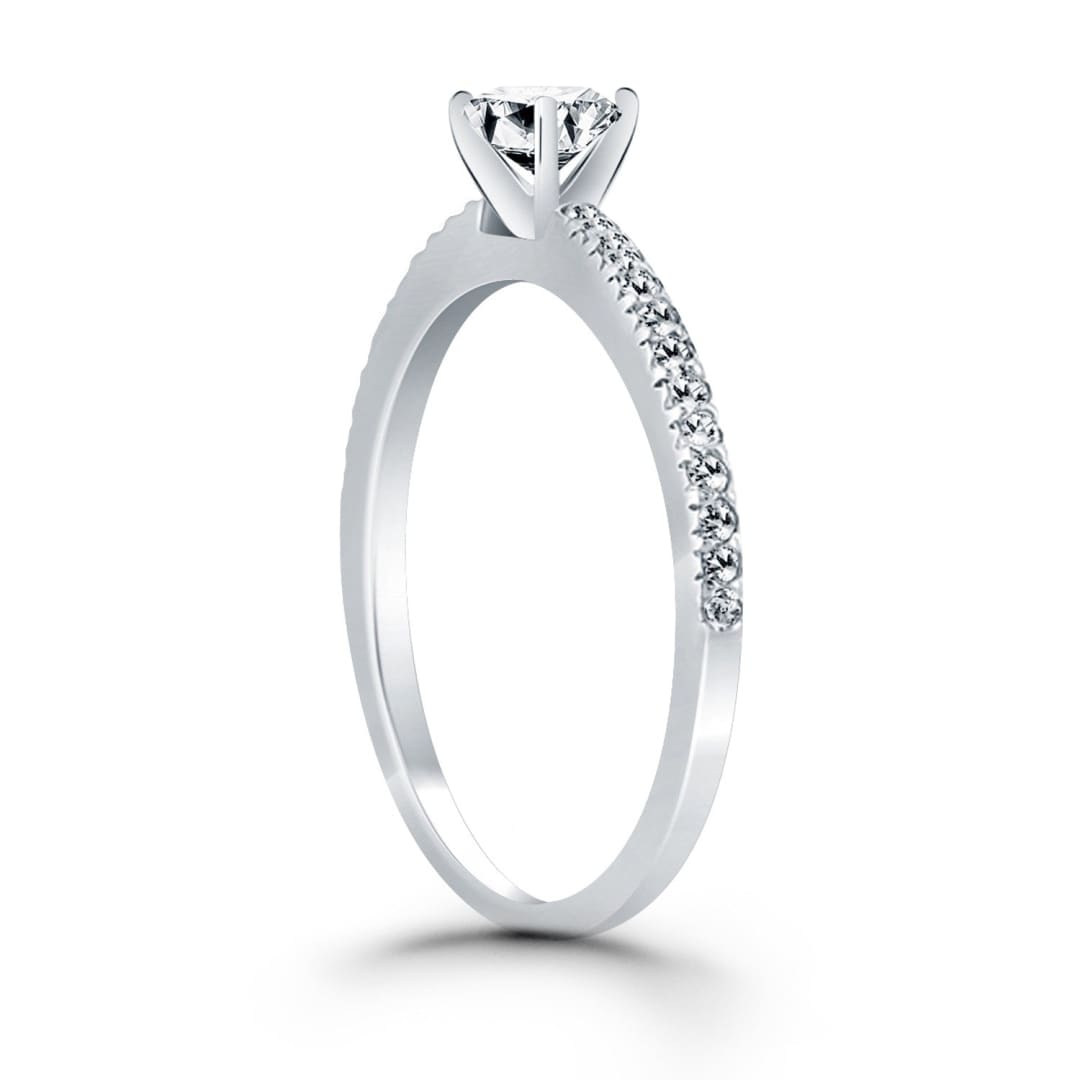 14k White Gold Engagement Ring with Pave Diamond Band | Richard Cannon Jewelry