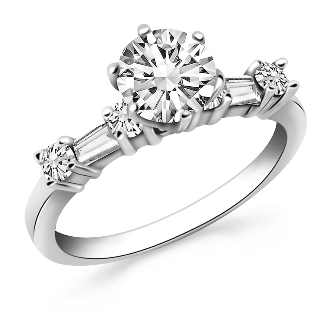 14k White Gold Engagement Ring with Round and Baguette Diamonds | Richard Cannon Jewelry