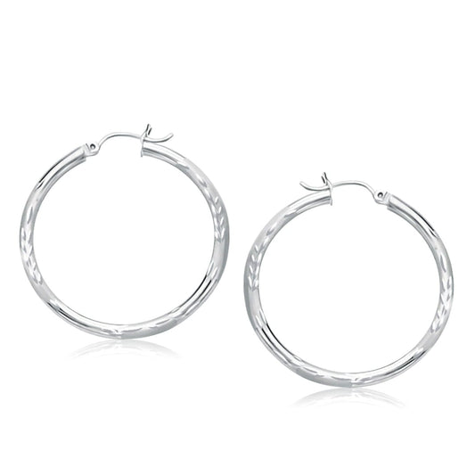 14k White Gold Fancy Diamond Cut Hoop Earrings (35mm Diameter) | Richard Cannon Jewelry