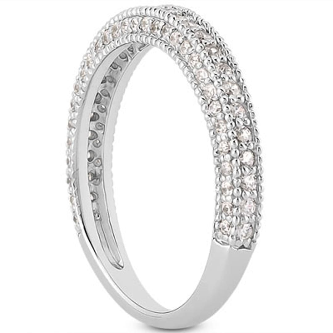 14k White Gold Fancy Pave Diamond Milgrain Textured Wedding Ring Band | Richard Cannon