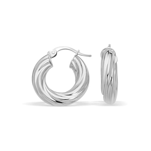 14k White Gold Fancy Twist Hoop Earrings (7/8 inch Diameter) | Richard Cannon Jewelry