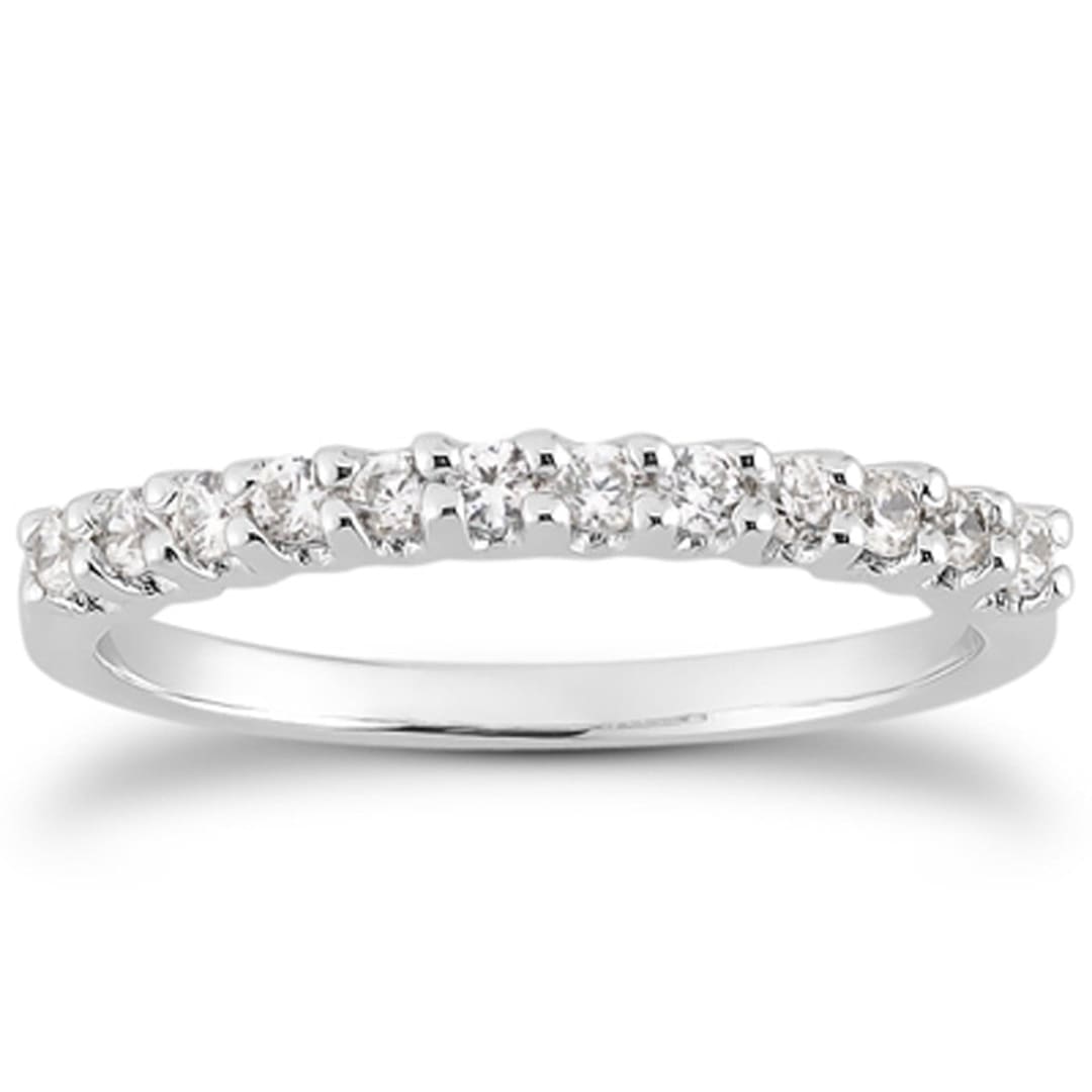 14k White Gold Fancy U Setting Shared Prong Diamond Wedding Ring Band | Richard Cannon