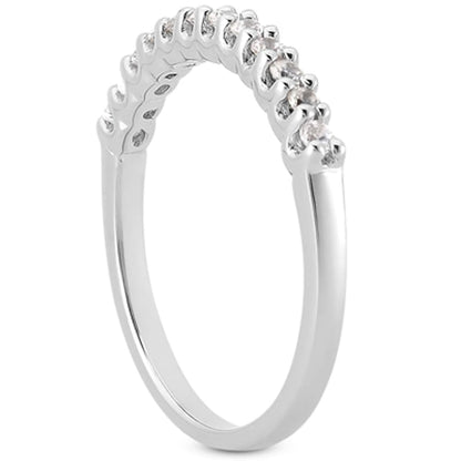 14k White Gold Fancy U Setting Shared Prong Diamond Wedding Ring Band | Richard Cannon