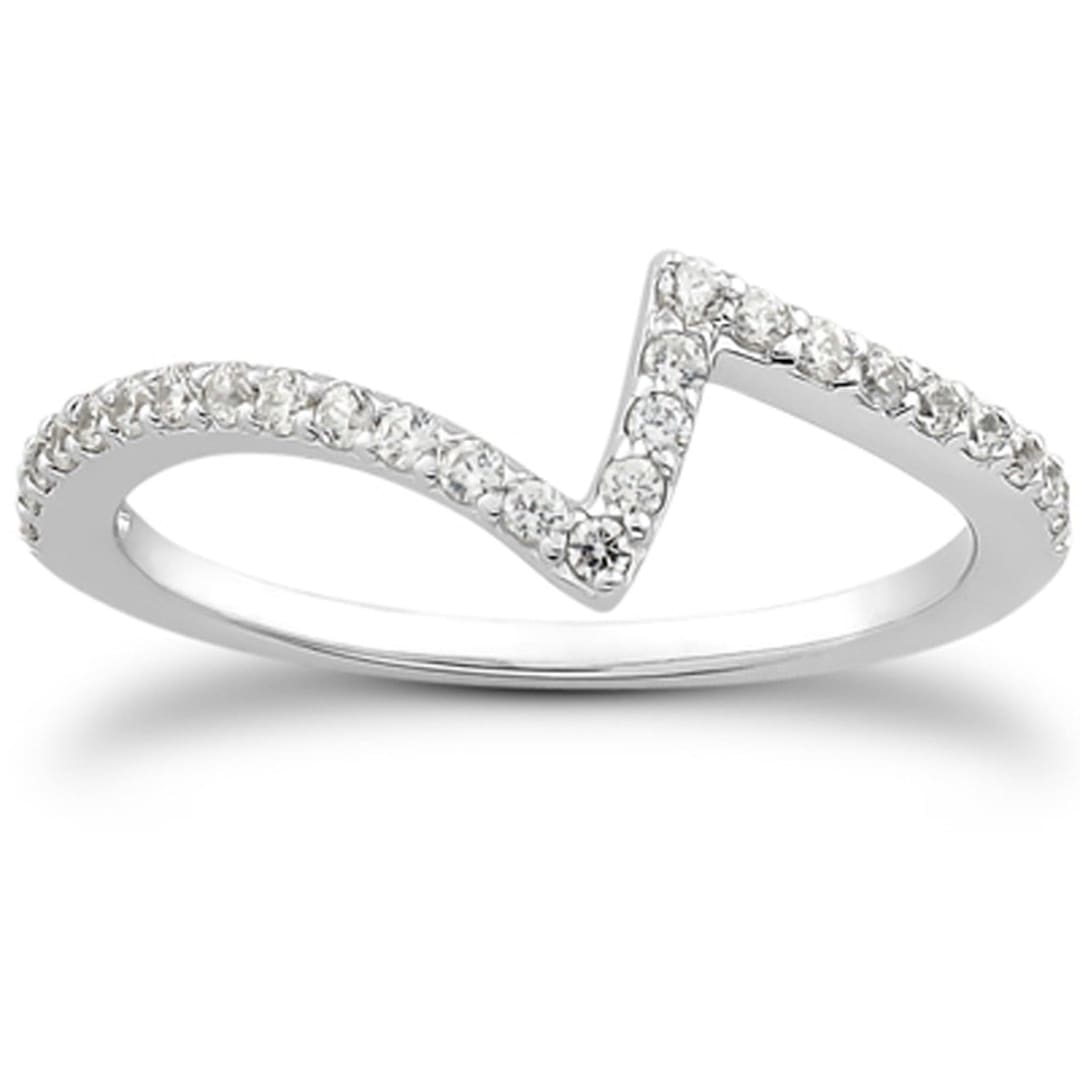 14k White Gold Fancy Zig Zag Pave Diamond Wedding Ring Band | Richard Cannon Jewelry