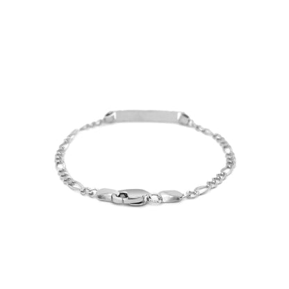 14k White Gold Figaro Chain Fancy Children’s ID Bracelet | Richard Cannon Jewelry