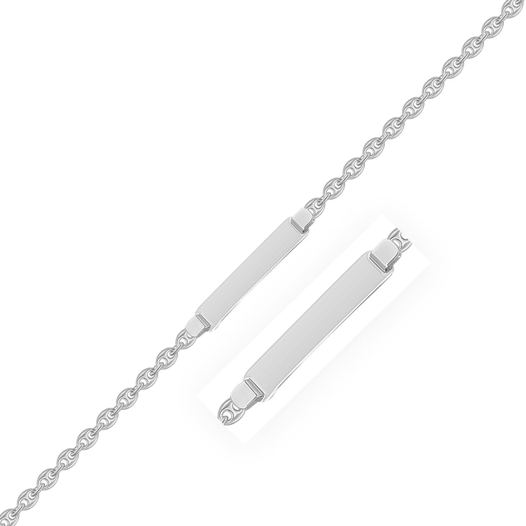 14k White Gold Figaro Chain Fancy Children’s ID Bracelet | Richard Cannon Jewelry