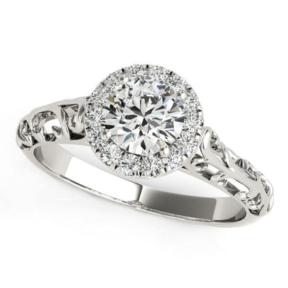 14k White Gold Halo Antique Style Round Diamond Engagement Ring (5/8 cttw) | Richard