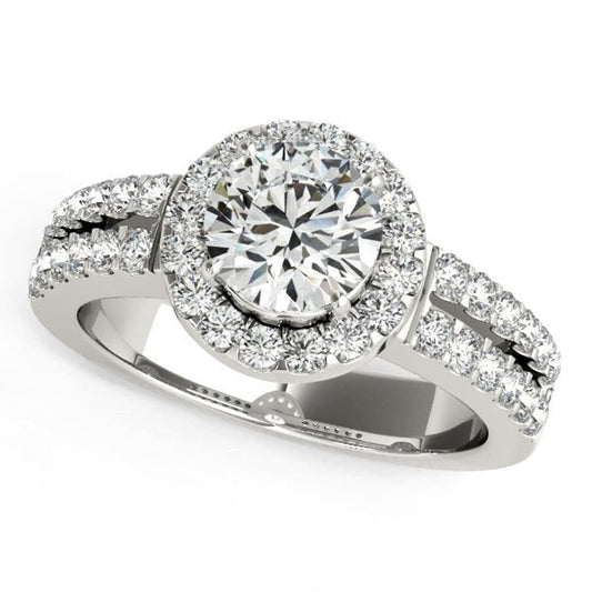 14k White Gold Halo Diamond Engagement Ring With Double Row Band (1 3/8 cttw) | Richard
