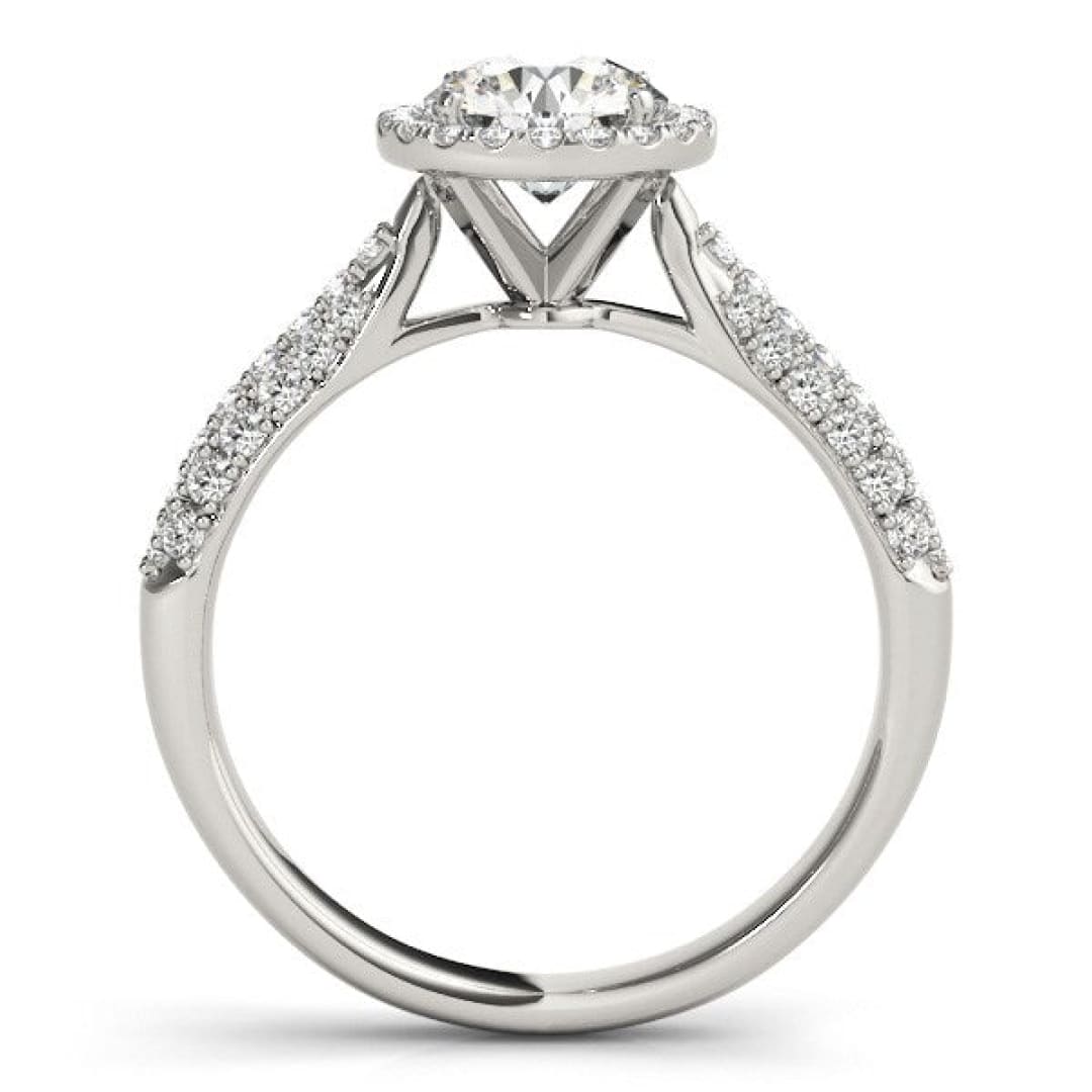 14k White Gold Halo Diamond Engagement Ring with Pave Band (1 1/3 cttw) | Richard Cannon