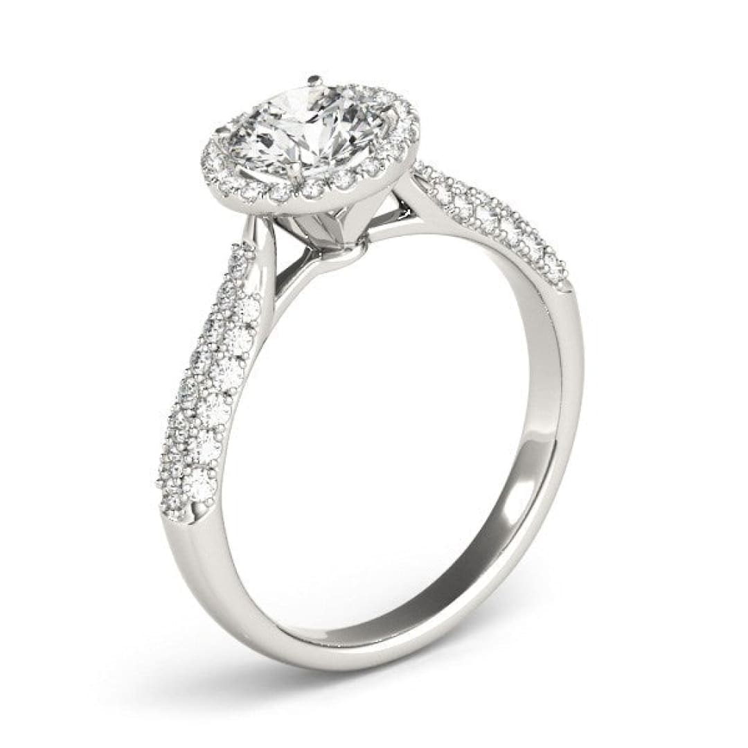 14k White Gold Halo Diamond Engagement Ring with Pave Band (1 1/3 cttw) | Richard Cannon