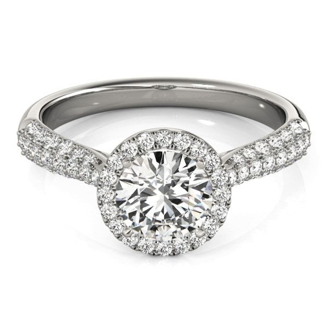 14k White Gold Halo Diamond Engagement Ring with Pave Band (1 1/3 cttw) | Richard Cannon