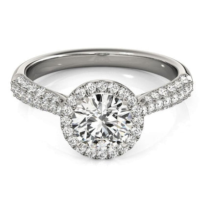 14k White Gold Halo Diamond Engagement Ring with Pave Band (1 1/3 cttw) | Richard Cannon