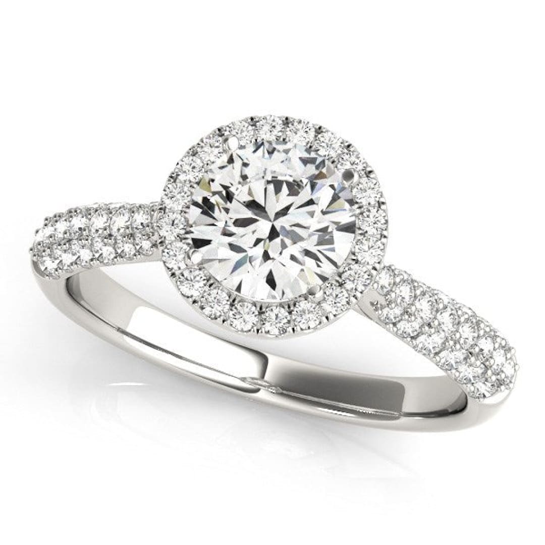 14k White Gold Halo Diamond Engagement Ring with Pave Band (1 1/3 cttw) | Richard Cannon