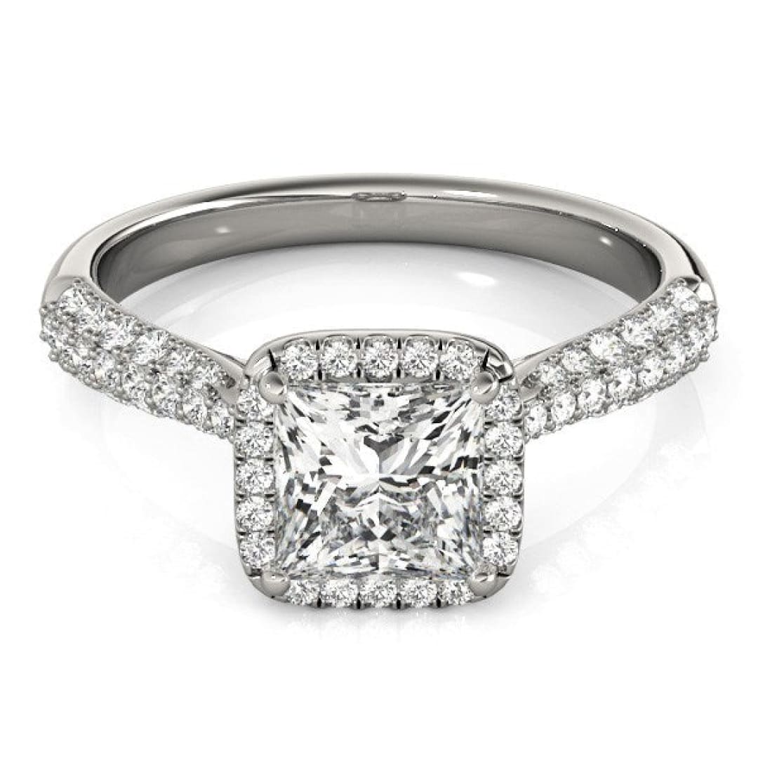 14k White Gold Halo Pave Band Diamond Engagement Ring (1 1/3 cttw) | Richard Cannon