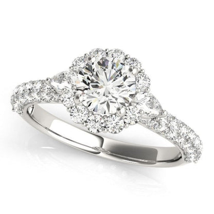 14k White Gold Halo Round Diamond Engagement Pave Band Ring (2 cttw) | Richard Cannon