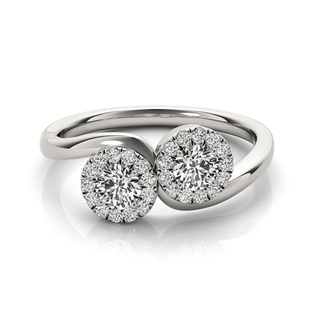 14k White Gold Halo Set Round Two Stone Diamond Ring (3/8 cttw) | Richard Cannon Jewelry