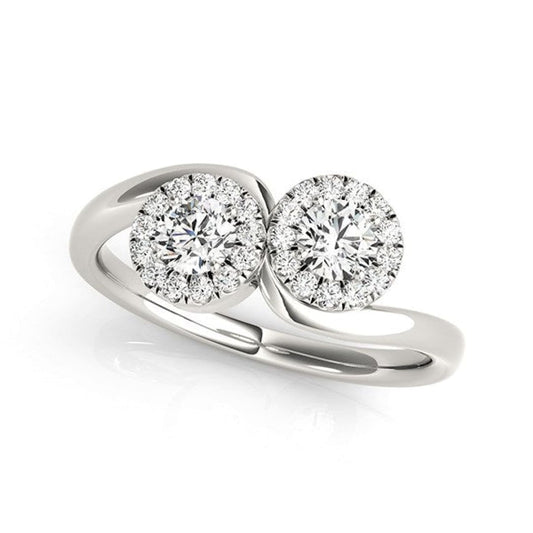 14k White Gold Halo Set Round Two Stone Diamond Ring (3/8 cttw) | Richard Cannon Jewelry