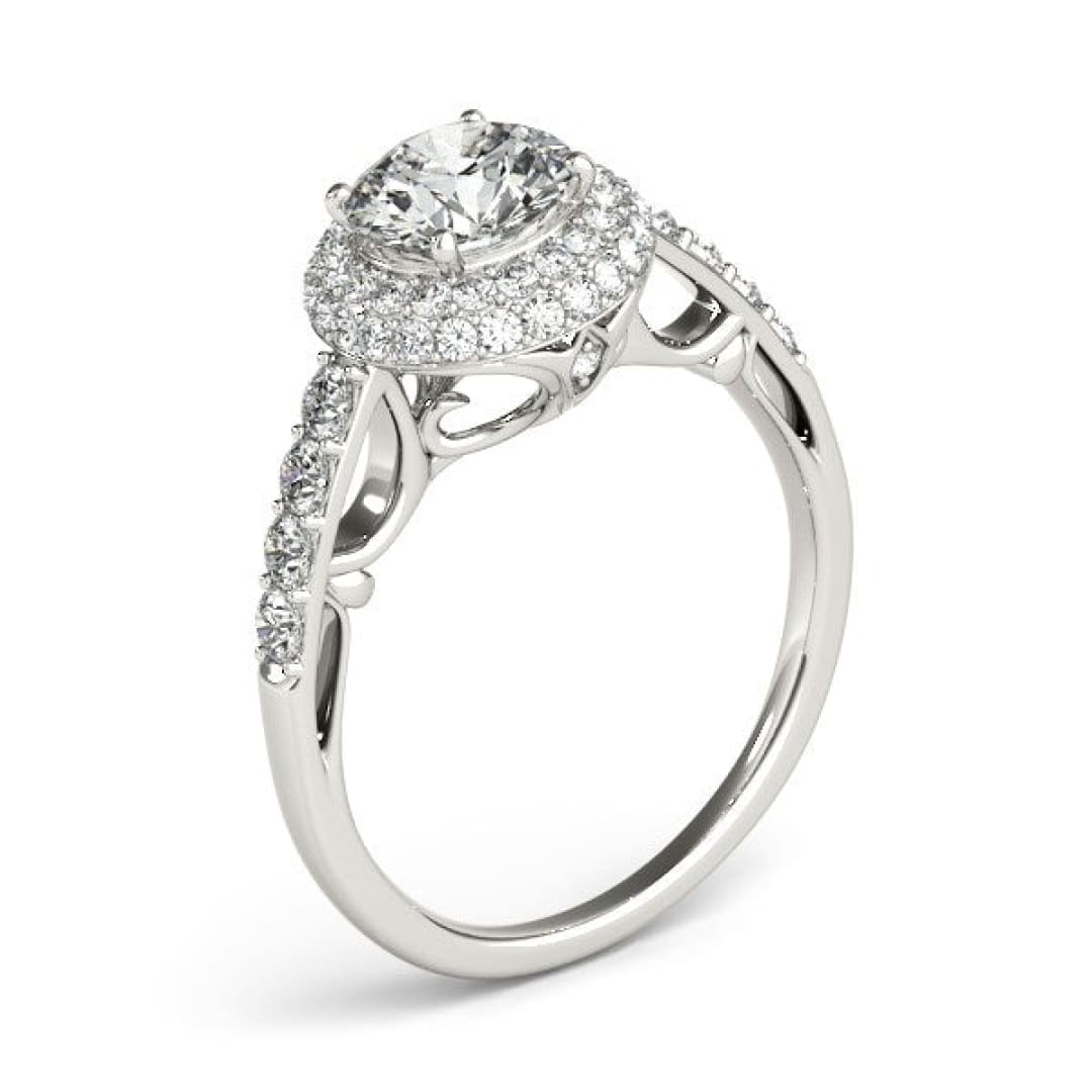 14k White Gold Halo Style Diamond Engagement Pave Shank Ring (1 1/2 cttw) | Richard