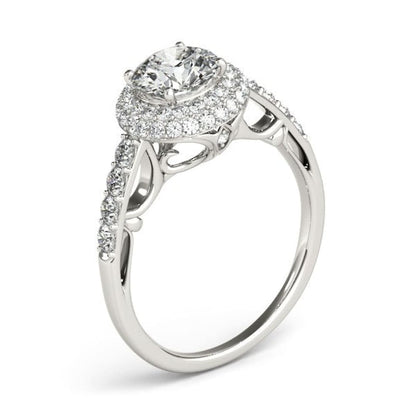 14k White Gold Halo Style Diamond Engagement Pave Shank Ring (1 1/2 cttw) | Richard