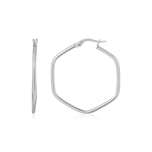 14K White Gold Hexagon Hoop Rounded Edge Earrings | Richard Cannon Jewelry